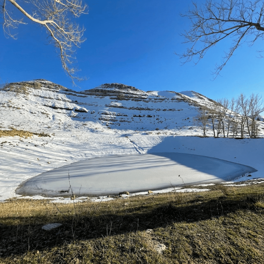 Frozen secret lake in Akoura